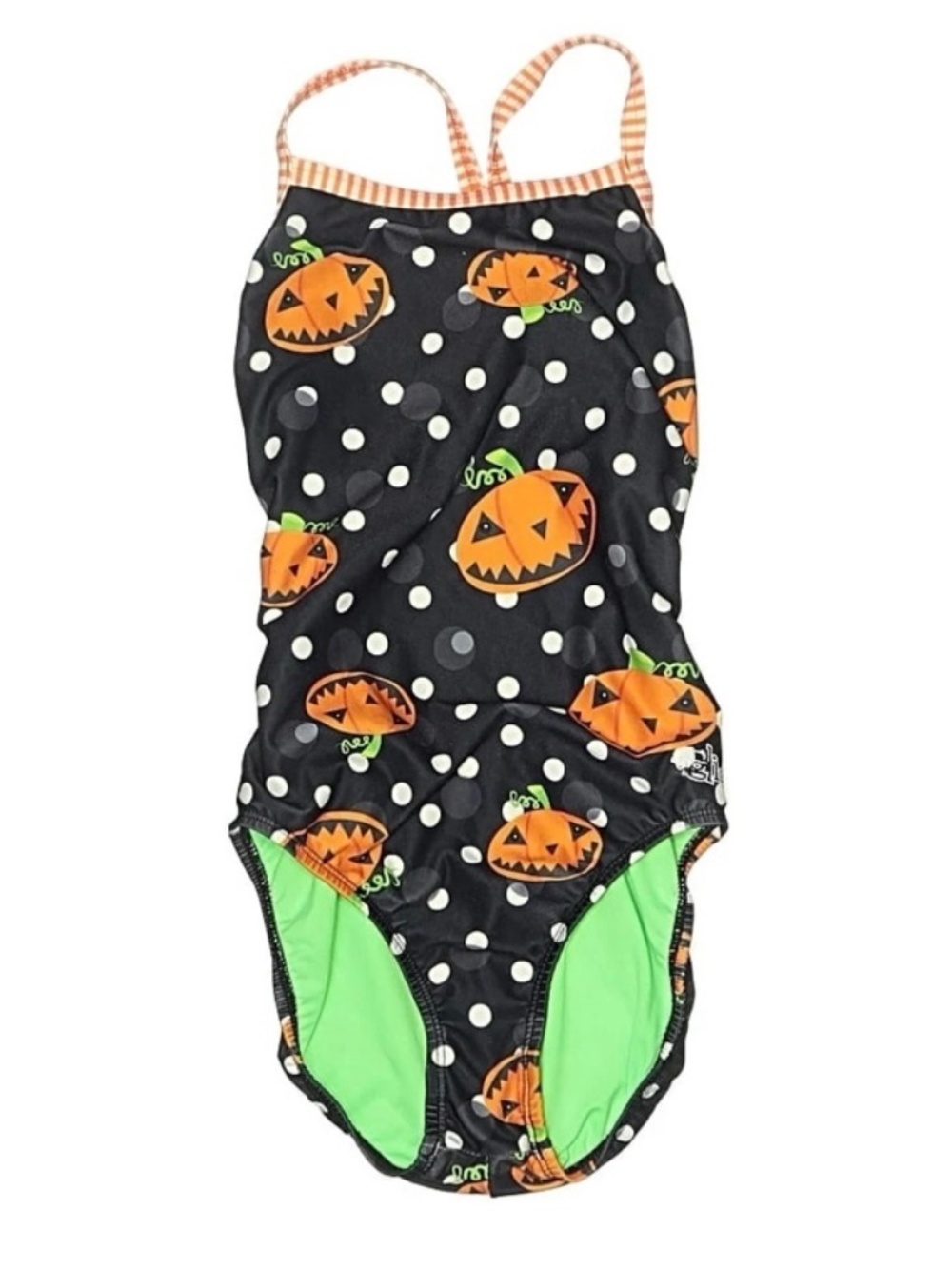 super rare dolfin swim halloween one-piece bathing suit pumpkins polka dots S